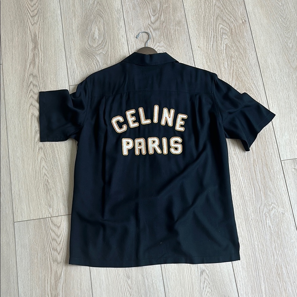 Celine Black Casual Button Down Shirt with Bold Branding